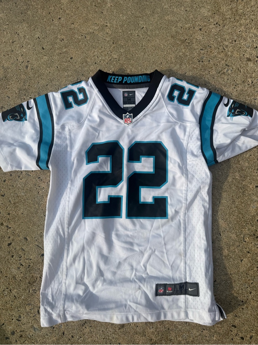 Like New Youth Nike Kids White Teal Black #22 Carolina Panthers Jersey